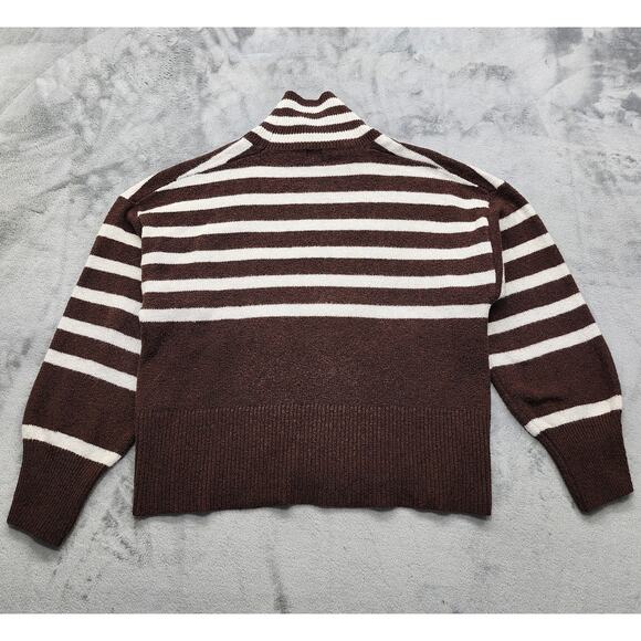 A New Day Sweater Womens‎ L Brown White Striped Mock Neck Pullover Casual Preppy - Picture 2 of 10